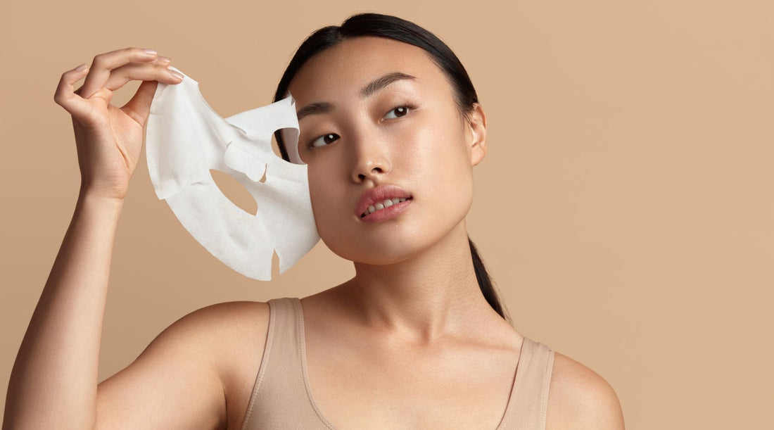 woman wearing a face sheet mask to boost skin hydration