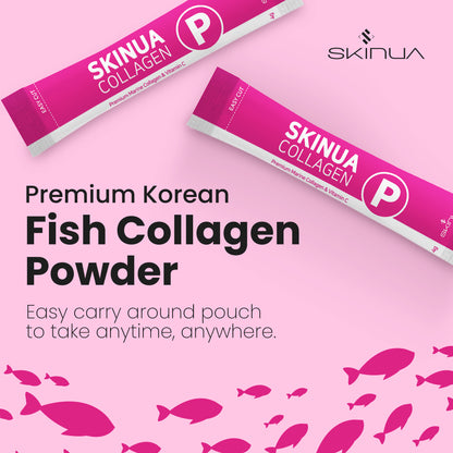 Hydrolyzed Fish Collagen Peptides Powder with Vitamin C, by SKINUA - 120 g (4 g x 30 Sticks)